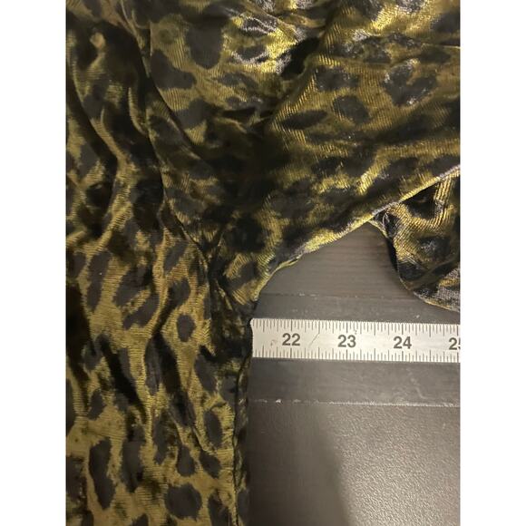 Vintage Womens Tunic Top One Size Green Animal Print Velvet Mob Wife 90s FLAW - Picture 8 of 10
